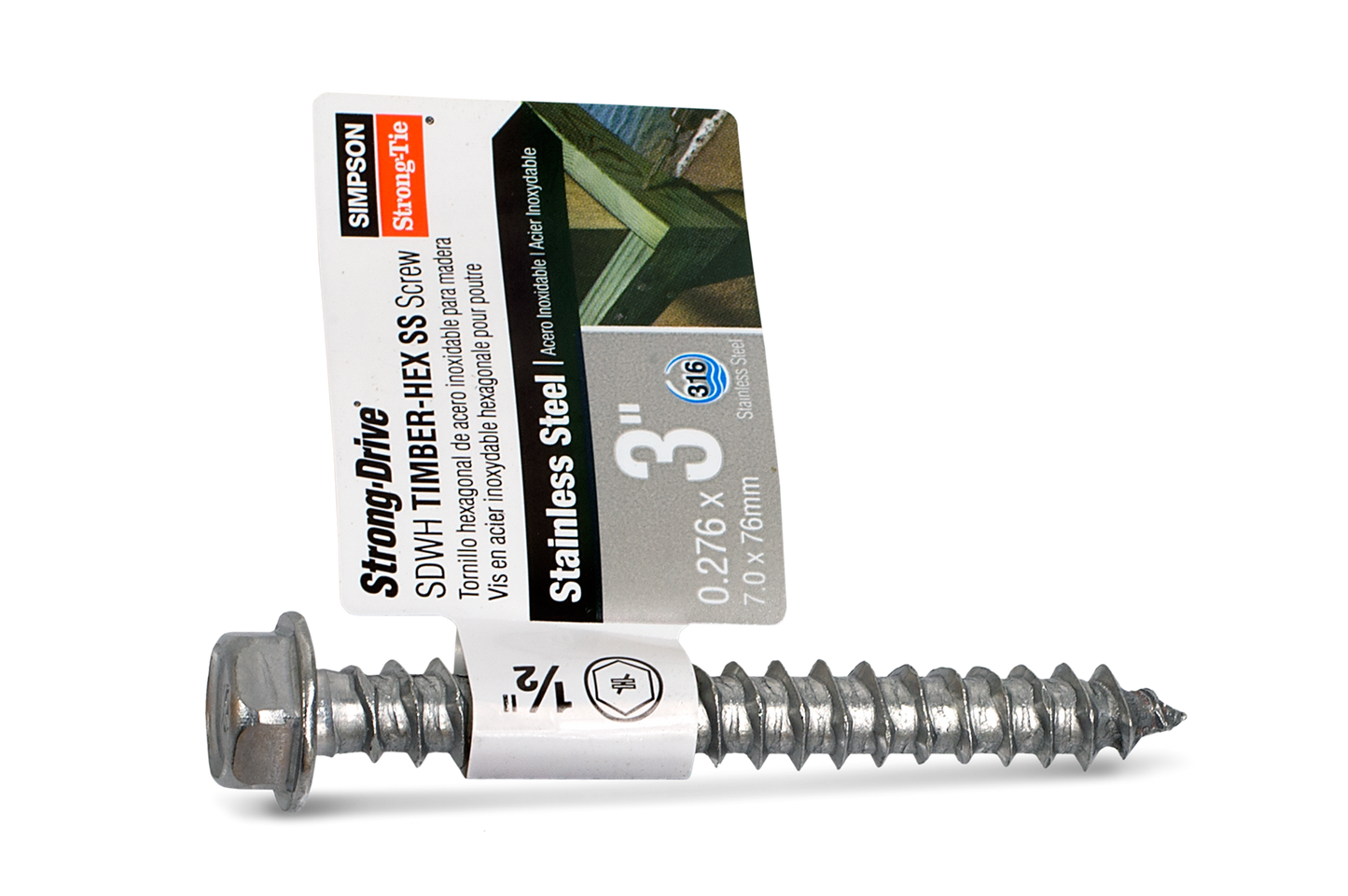 Simpson Strong-Tie SDWH27300SS-R10 Strong-Drive® SDWH™ TIMBER-HEX SS Screw — 0.275 in. x 3 in. 1/2 Hex, Type 316 (10-Qty) (Pack of 720)