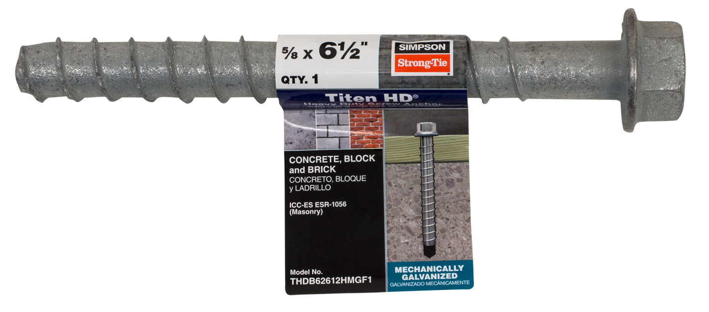 Simpson Strong-Tie THDB62612HMGF1 Titen HD® 5/8 in. x 6-1/2 in. Mechanically Galvanized Heavy-Duty Screw Anchor (Pack of 3150)