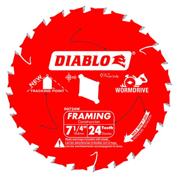 Diablo 008925033035 7-1/4 in. x 24 Tooth Wormdrive Framing Blade with Tracking Point™ Tooth Design