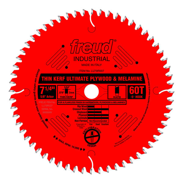 Freud 008925083269 7-1/4" x 60T Thin Kerf Ultimate Plywood & Melamine Blade