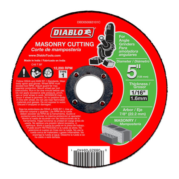 Diablo 008925094401 5"x1/16"x7/8" Masonry Cut Off Type 1
