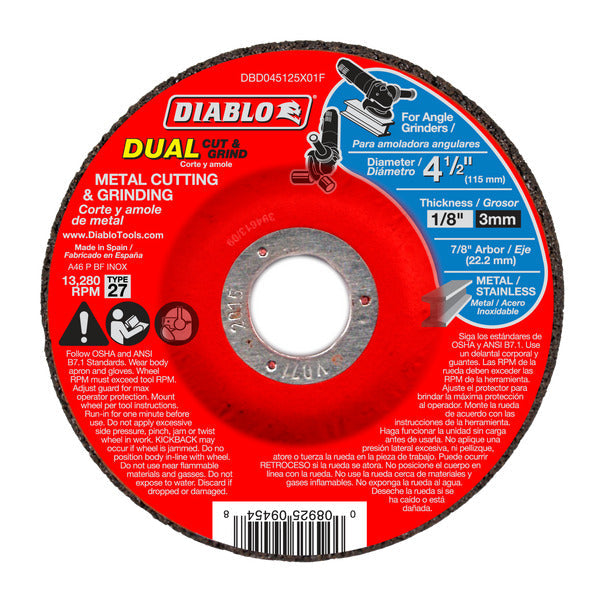 Diablo 008925094548 4-1/2"x1/8"x7/8" Metal DC DUO Cut & Grind Type 27