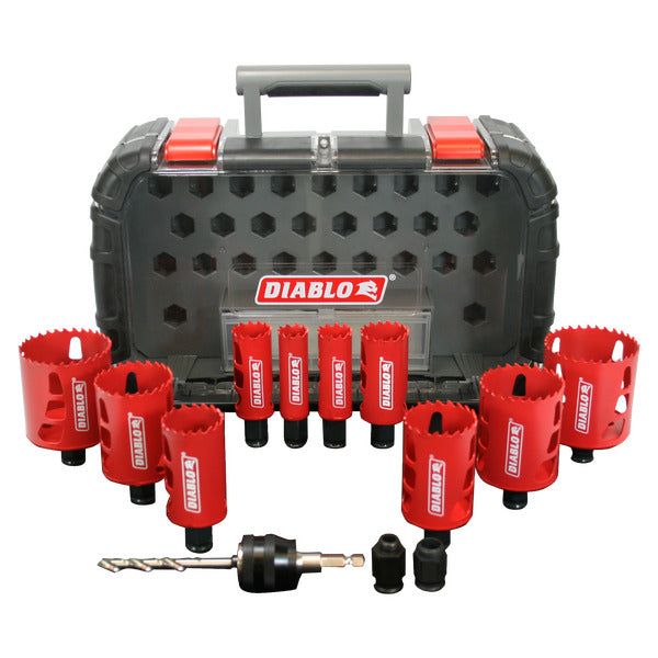 Diablo 008925136613 14 pc General Purpose Bi-Metal Hole Saw Set (10 Hole Saws, 1 Mandril, 1 Pilot Bit, 2 Adaptor Nuts)