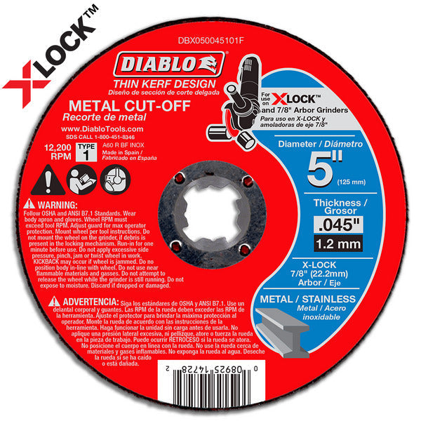 Diablo 008925147282 5" x 0.040" x 7/8" Thin Kerf Metal Cut-Off Disc for X-Lock and All Grinders