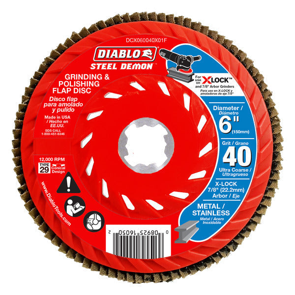 Diablo 008925160502 6 in. 40-Grit Flap Disc for X-Lock and All Grinders