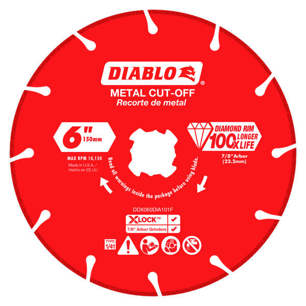 Diablo 008925160663 6 in. Diamond Rimmed Disc for Metal Cutting for X-Lock and All Grinders