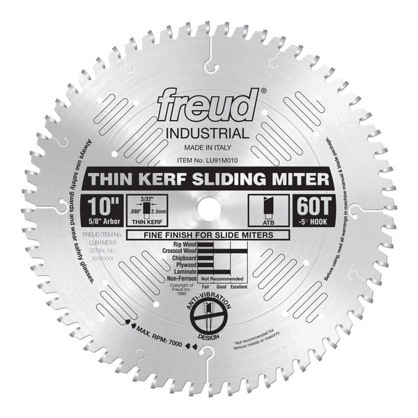 Freud 008925301158 10" x 60T Thin Kerf Sliding Compound Miter Saw Blade