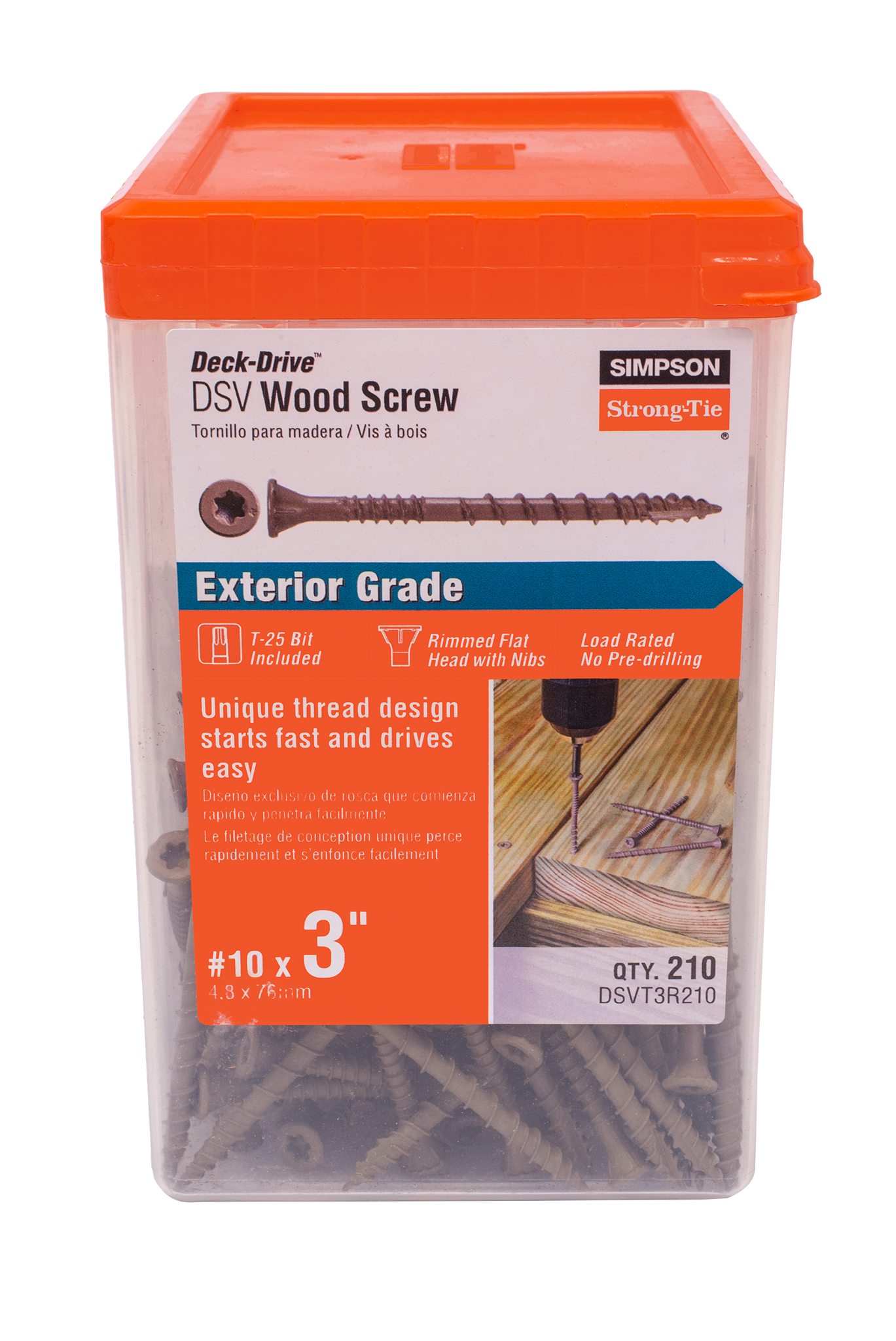Simpson Strong-Tie DSVT3R210 Deck-Drive™ DSV WOOD Screw — #10 x 3 in. T25, Flat Head, Quik Guard®, Tan (210-Qty)