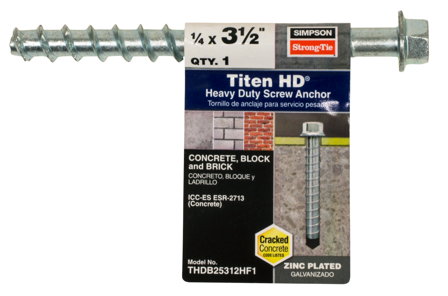 Simpson Strong-Tie THDB25312HF1 Titen HD® 1/4 in. x 3-1/2 in. Heavy-Duty Screw Anchor (Pack of 27900)