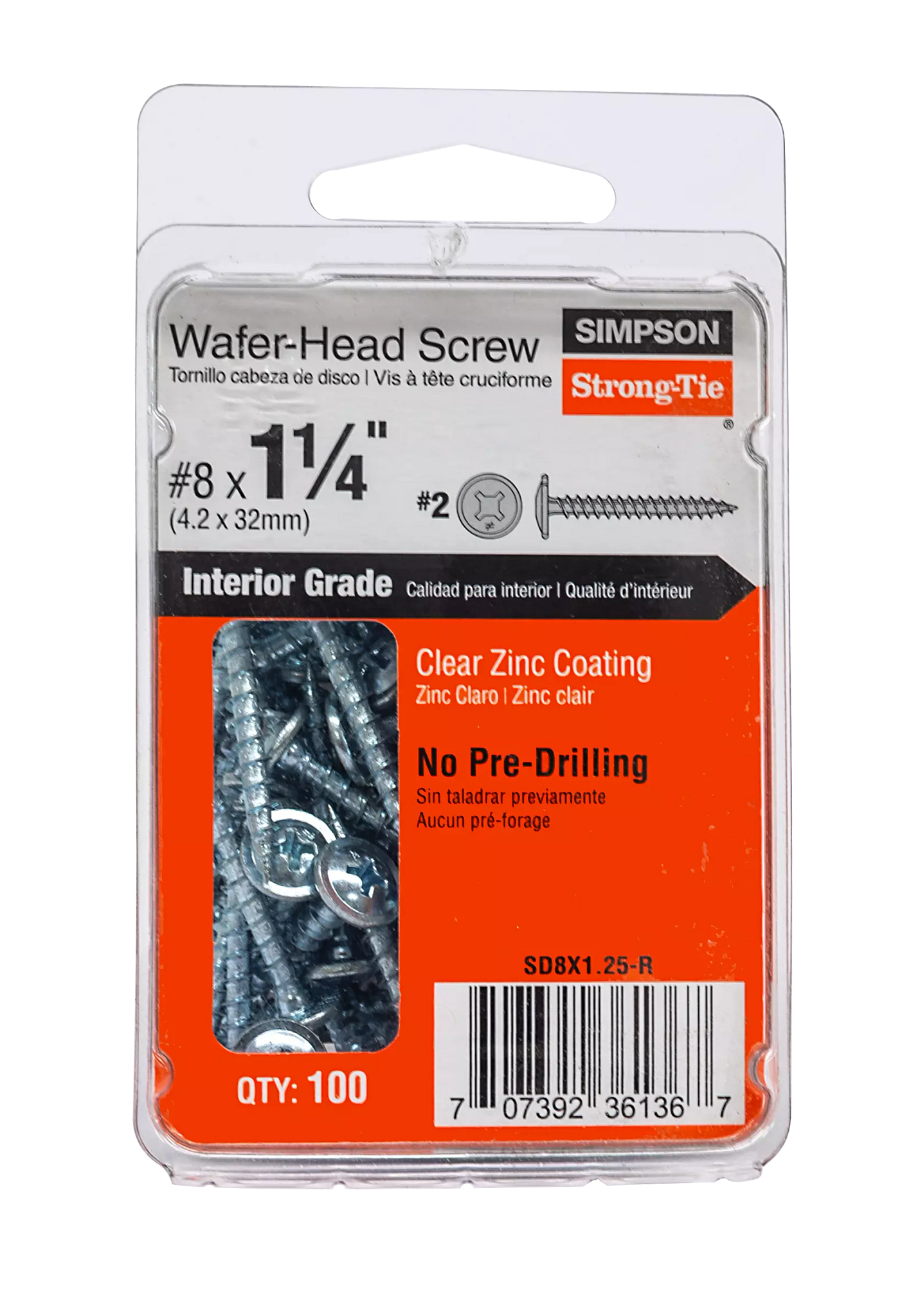 Simpson Strong-Tie SD8X1.25-R Wafer-Head Screw — #8 x 1-1/4 in. #2 Phillips, Clear Zinc Coating (100-Qty) (Pack of 1680)