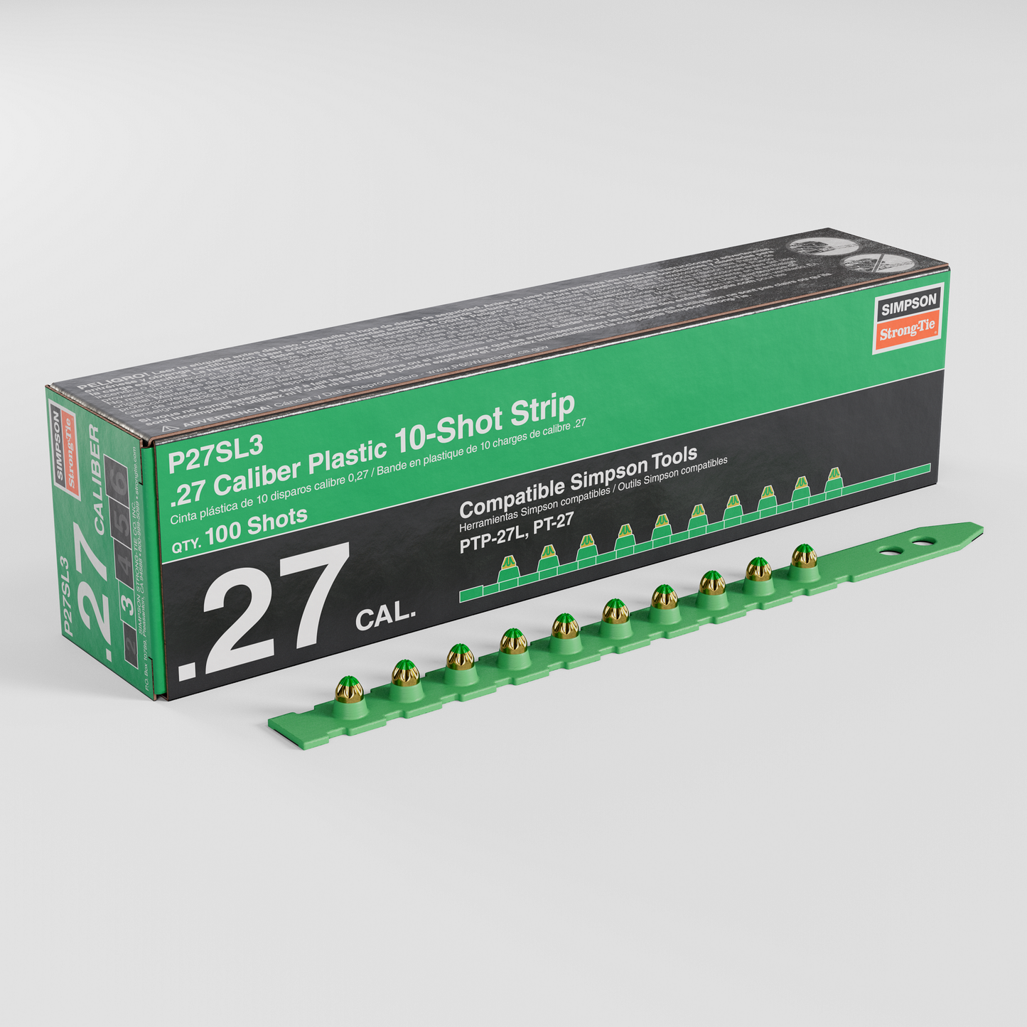 Simpson Strong-Tie P27SL3 P27SL 0.27-Caliber Plastic, 10-Shot Strip Loads, Green (100-Qty) (Pack of 100)