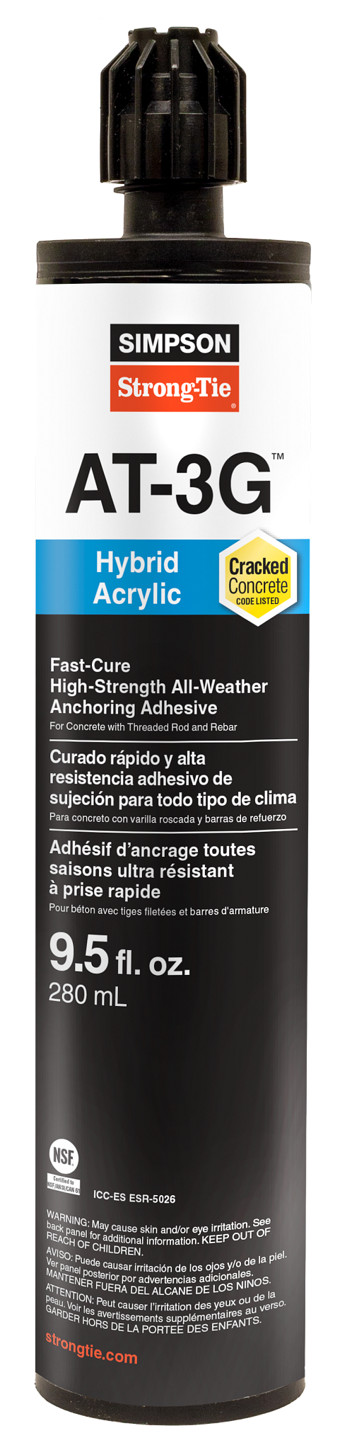 Simpson Strong-Tie AT3G10 AT-3G™ 9.5-oz. High-Strength Acrylic Anchoring Adhesive Cartridge w/ Nozzle