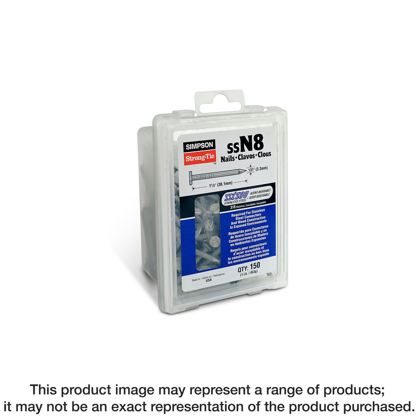 Simpson Strong-Tie S10CN1 Common Nail, Smooth Shank — 3 in. x .148 in. Type 304 Stainless Steel (1 lb.) (Pack of 800)