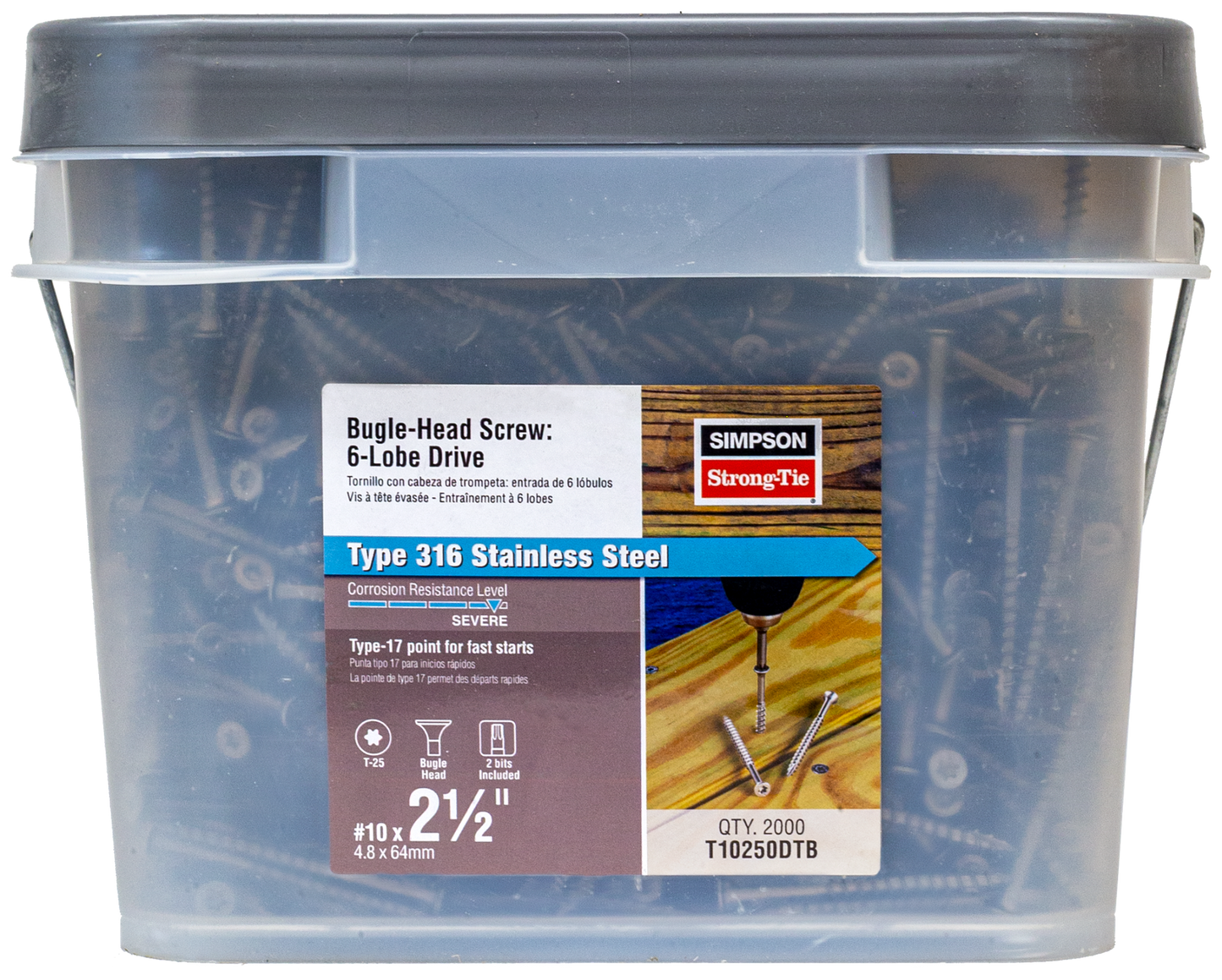 Simpson Strong-Tie T10250DTB Bugle-Head Wood Screw, 6-Lobe Drive — #10 x 2-1/2-in. T25, Type 316 (2000-Qty) (Pack of 64)