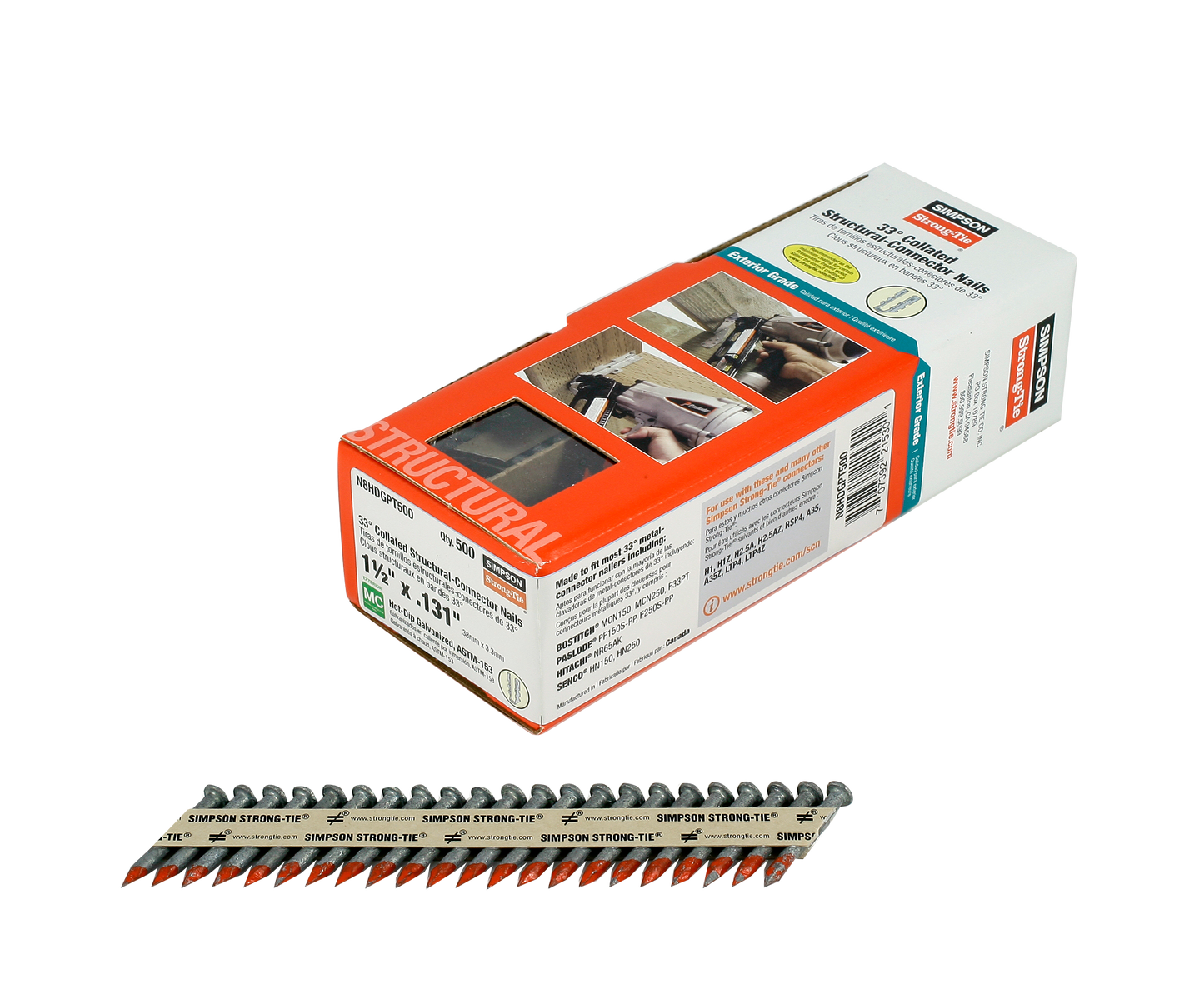 Simpson Strong-Tie N8HDGPT500 Strong-Drive® 33° SCN SMOOTH-SHANK CONNECTOR Nail — 1-1/2 in. x .131 in. HDG (500-Qty) (Pack of 480)