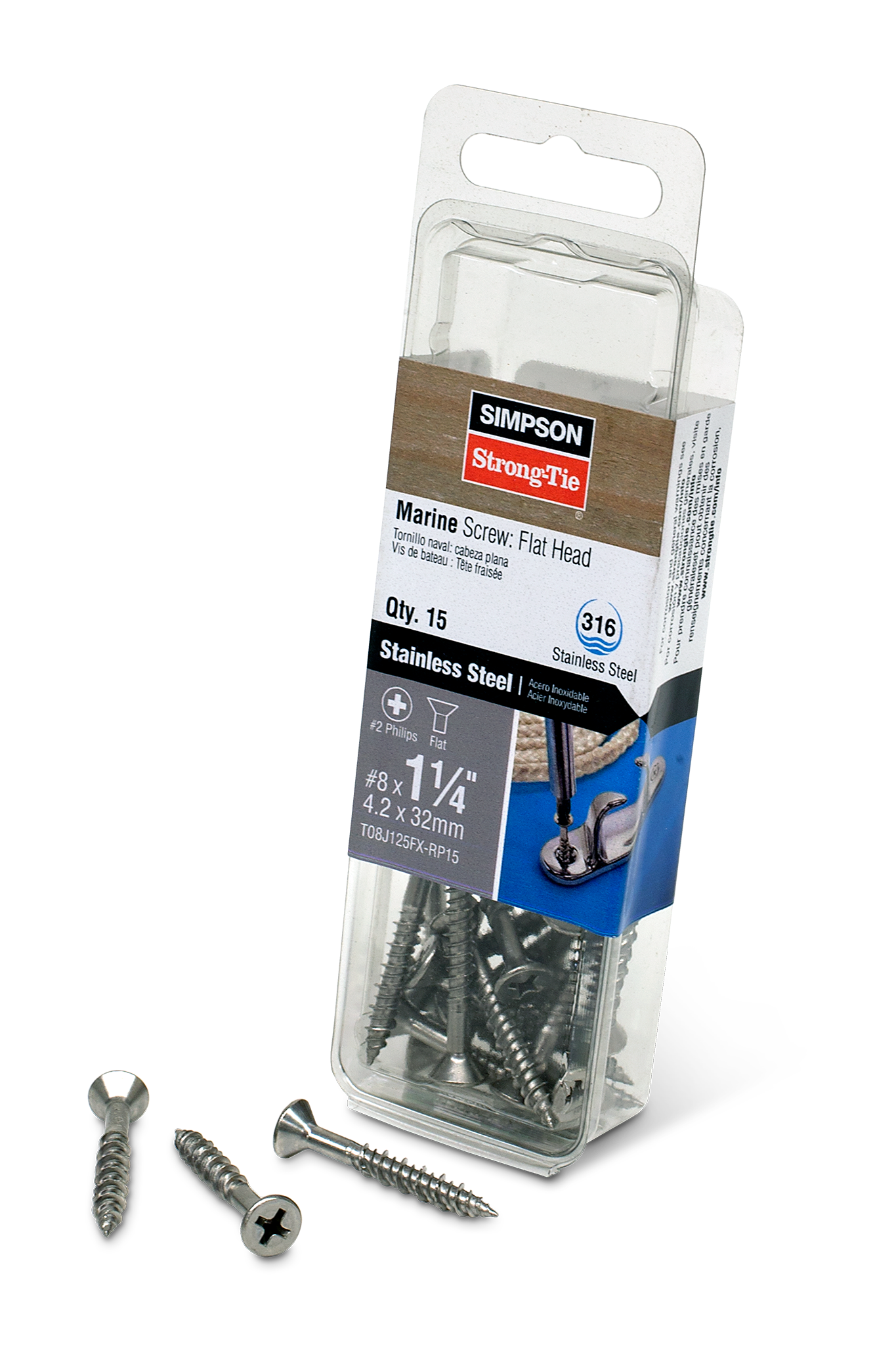 Simpson Strong-Tie T08J125FX-RP15 Marine Screw, Flat Head — #8 x 1-1/4 in. #2 Phillips Drive, Type 316 (15-Qty) (Pack of 3240)