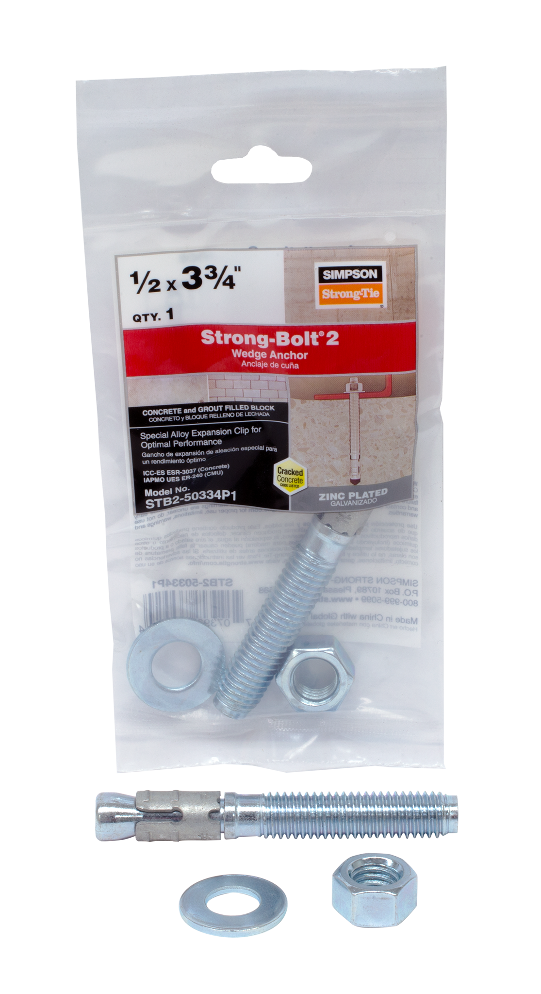 Simpson Strong-Tie STB2-50334P1 Strong-Bolt® 2 — 1/2 in. x 3-3/4 in. Wedge Anchor (Pack of 8370)