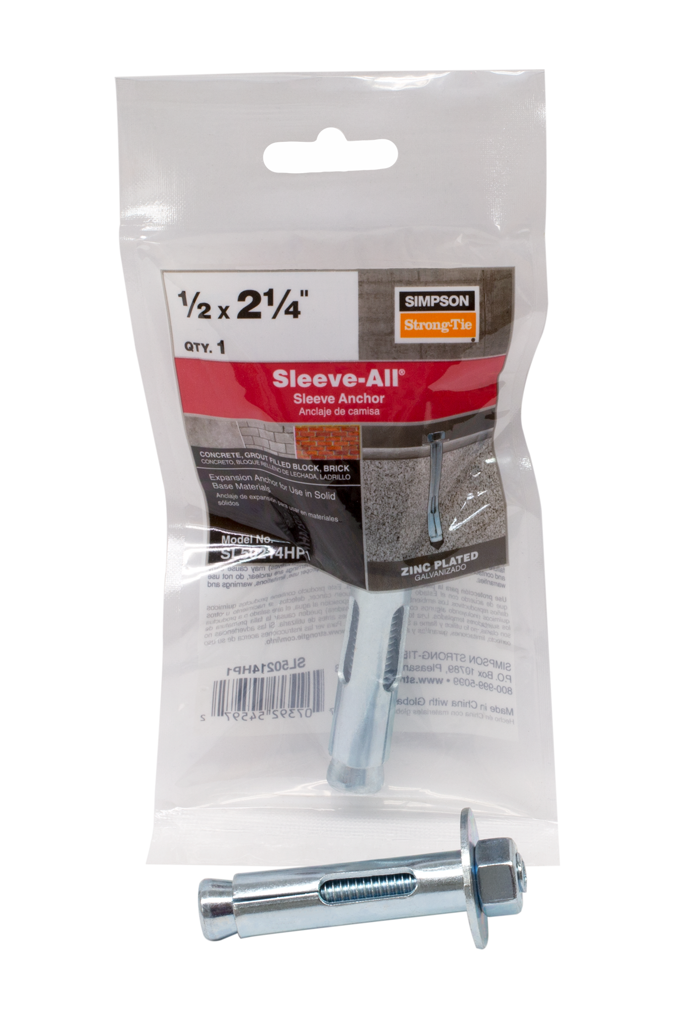 Simpson Strong-Tie SL50214HP1 Sleeve-All® 1/2 in. x 2-1/4 in. Hex-Head Sleeve Anchor