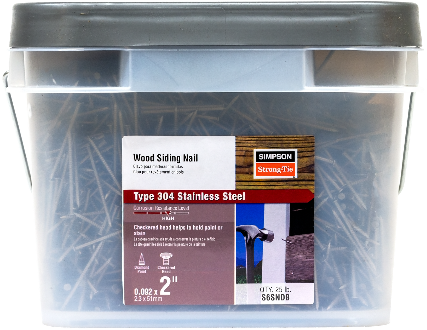 Simpson Strong-Tie S6SNDB Wood Siding Nail — 2-in. x .092-in. Type 304 Stainless Steel (25 lb.) (Pack of 64)