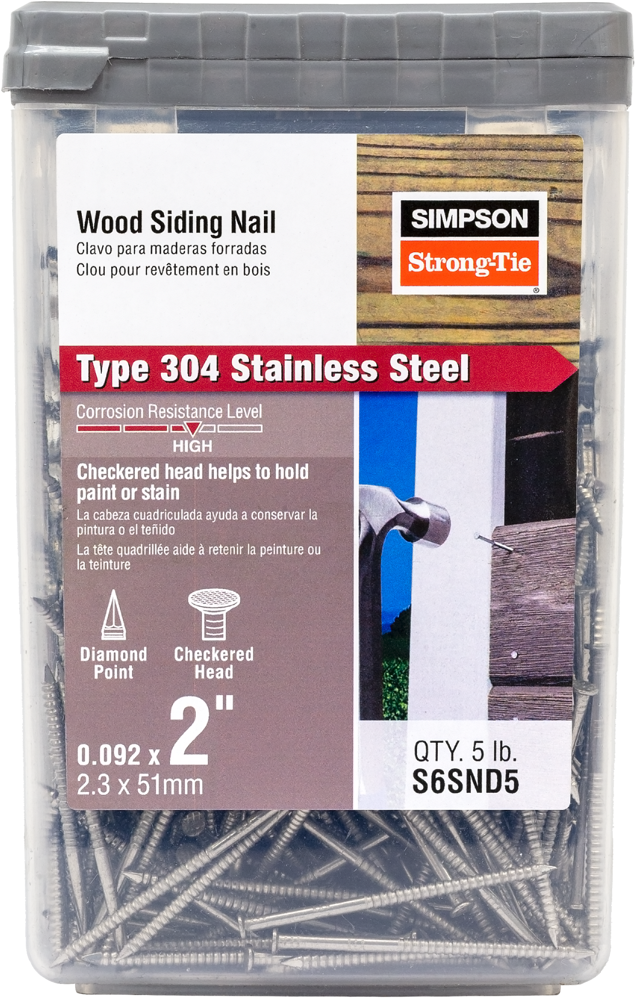 Simpson Strong-Tie S6SND5 Wood Siding Nail — 2-in. x .092-in. Type 304 Stainless Steel (5 lb.) (Pack of 6)