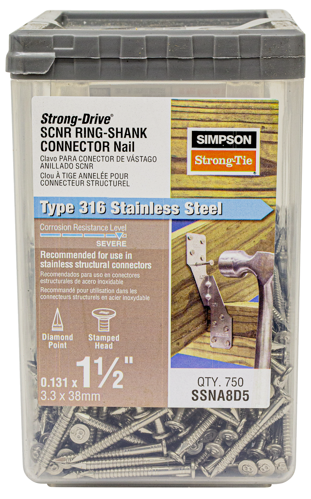 Simpson Strong-Tie SSNA8D5 Strong-Drive® SCNR™ RING-SHANK CONNECTOR Nail — 1-1/2 in. x .131 in. Type 316 (750-Qty) (Pack of 300)