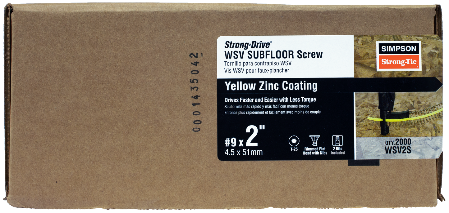 Simpson Strong-Tie WSV2S Strong-Drive® WSV SUBFLOOR Screw (Collated) — #9 x 2 in. T25, Yellow Zinc (2000-Qty) (Pack of 100)