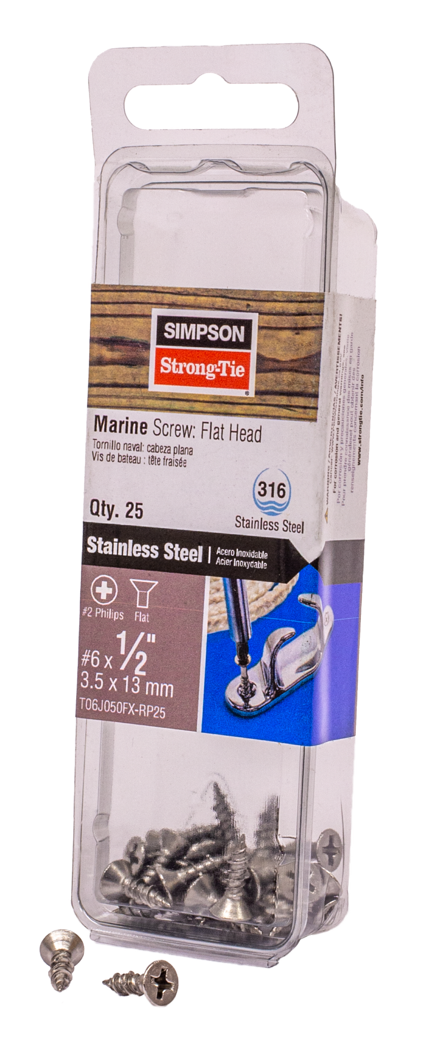 Simpson Strong-Tie T06J050FX-RP25 Marine Screw, Flat Head — #6 x 1/2 in. #2 Phillips Drive, Type 316 (25-Qty) (Pack of 5)