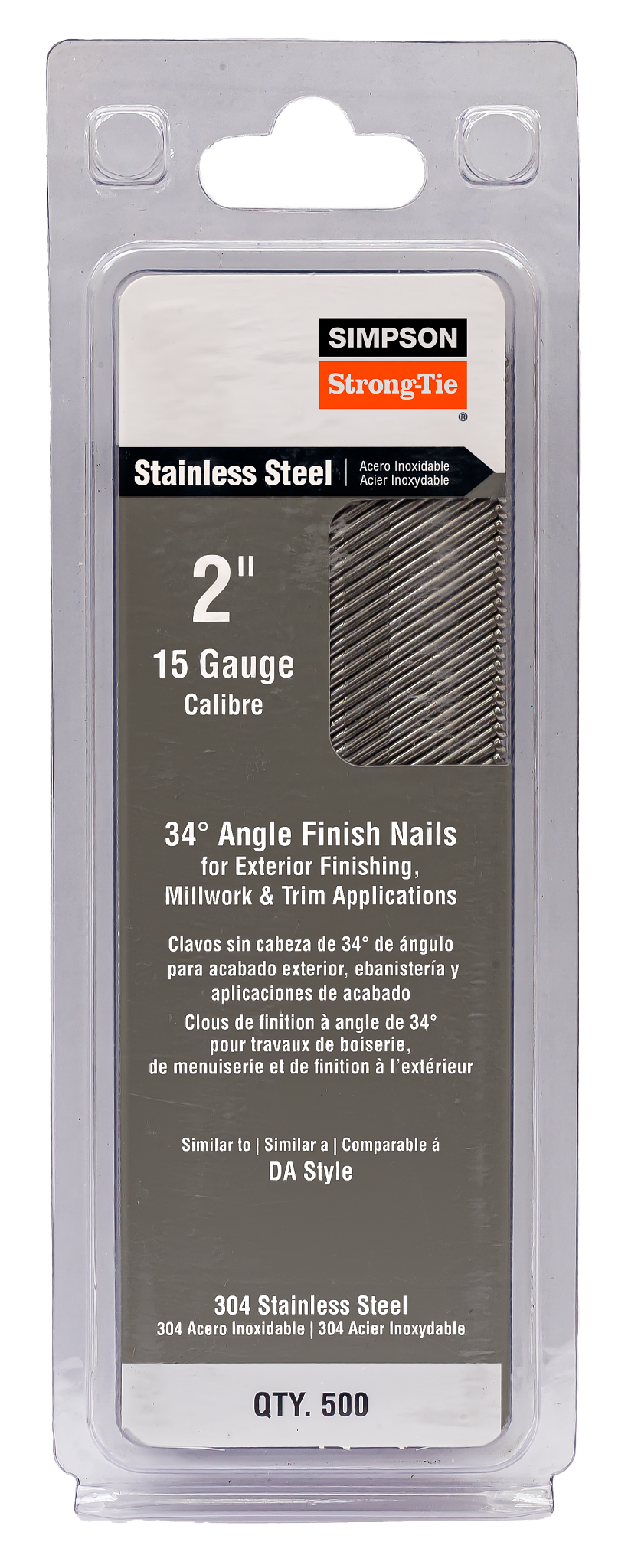 Simpson Strong-Tie S15N200SFB Tape Collation, DA-Style Angle, 15-Gauge Finishing Nail — 2 in. Type 304 (500-Qty)