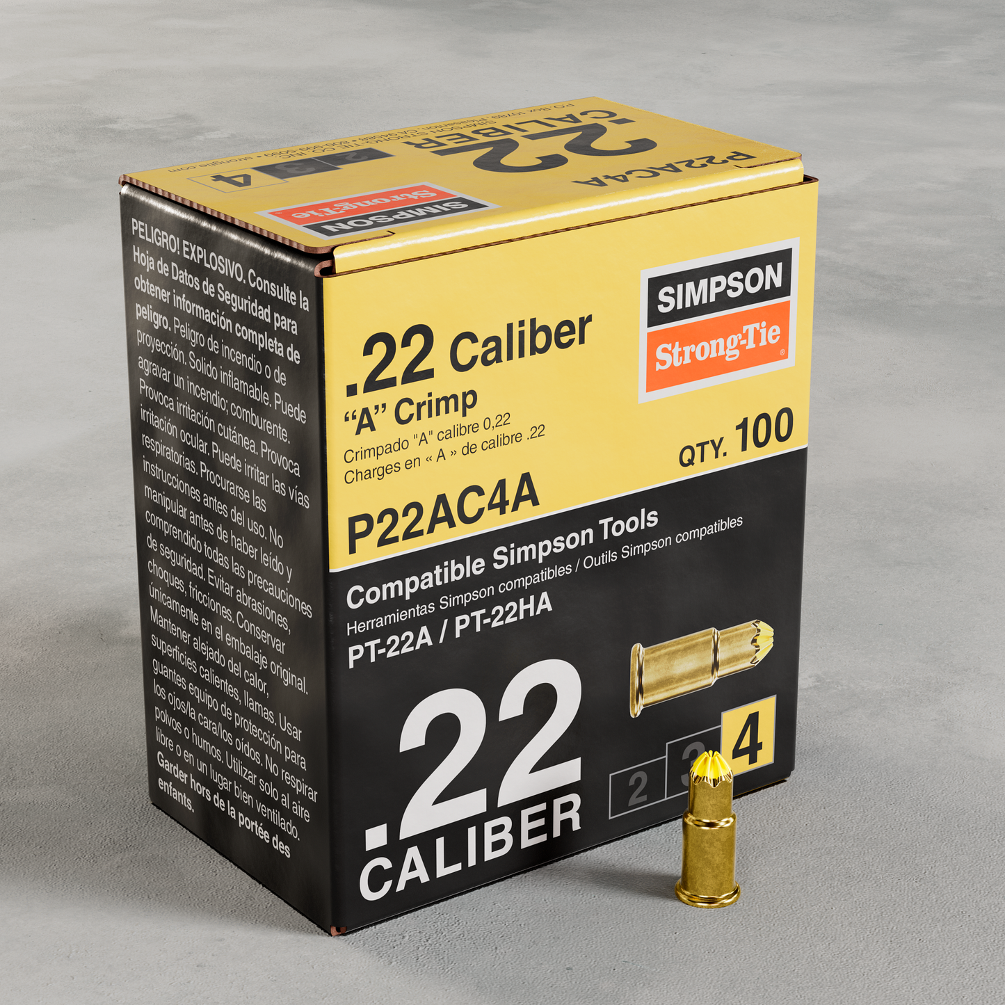 Simpson Strong-Tie P22AC4A P22AC 0.22-Caliber “A” Single-Shot Crimp Loads, LVL 4, Yellow - Imported (100-Qty)