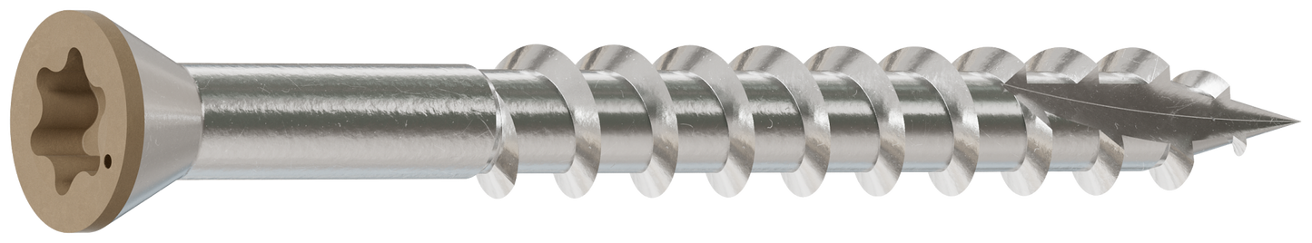 Simpson Strong-Tie T07162FT70TN Trim-Head Screw, 6-Lobe Drive — #7 x 1-5/8 in. T-15 Type 316, Tan (70-Qty) (Pack of 5)