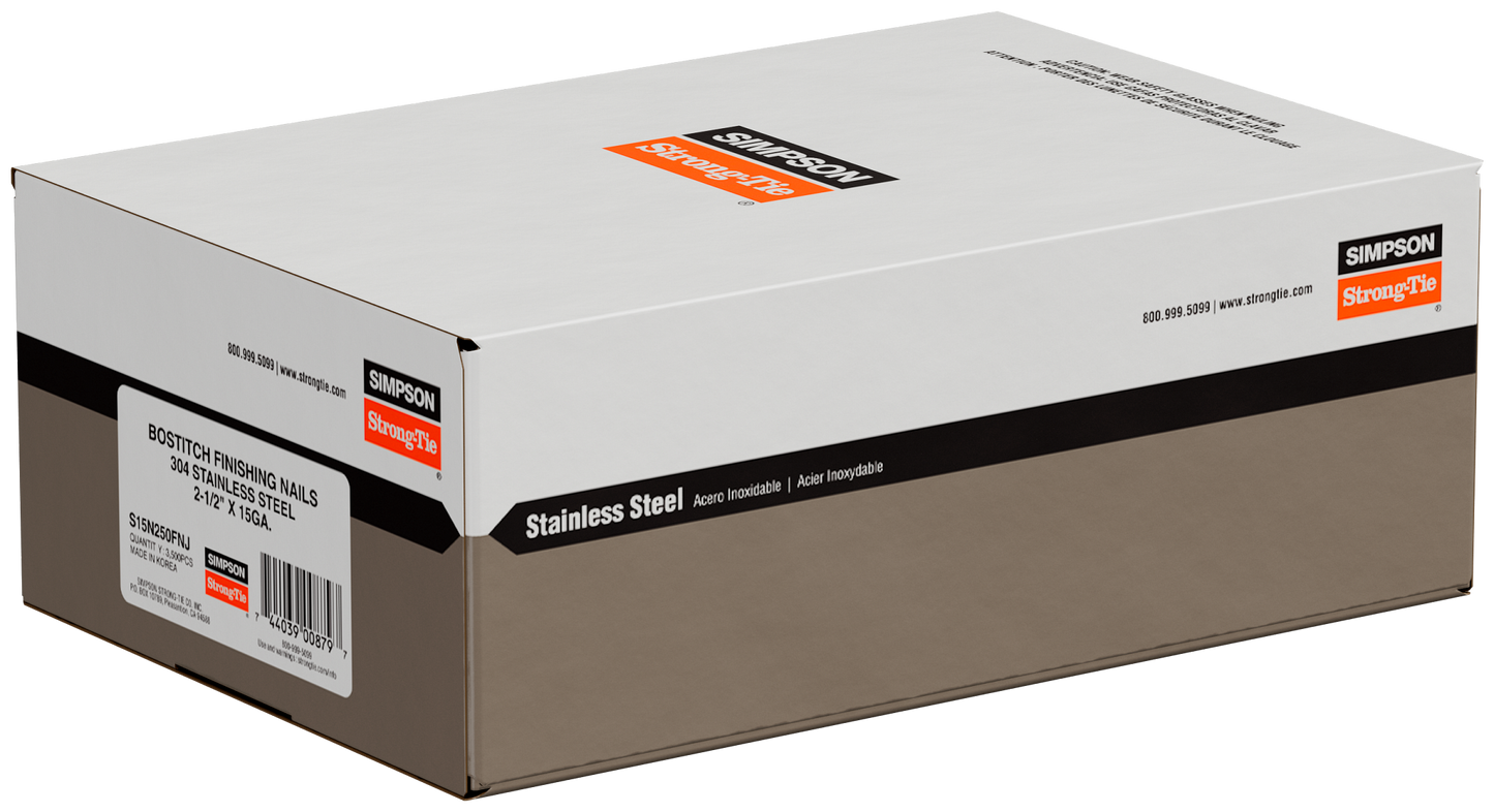 Simpson Strong-Tie S15N250FNJ 25° Angle, Adhesive Collation, FN-Style, 15-Gauge Finishing Nail — 2-1/2 in. Type 304 (3500-Qty) (Pack of 2)