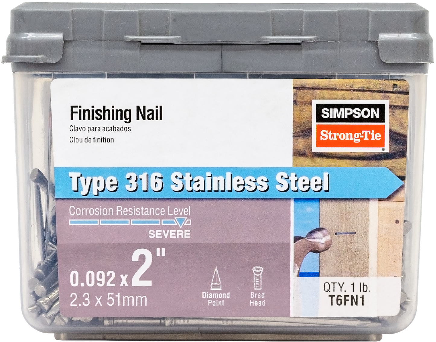 Simpson Strong-Tie T6FN1 Finishing Nail — 2-in. x .092-in. Type 316 Stainless Steel (1 lb.) (Pack of 10)