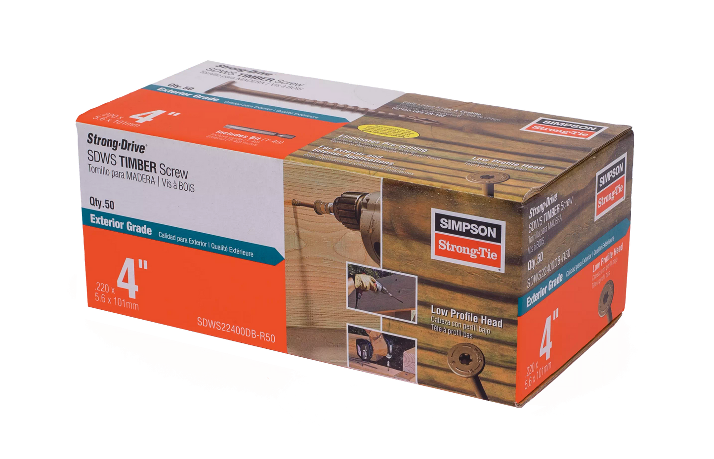 Simpson Strong-Tie SDWS22400DB-R50 Strong-Drive® SDWS™ TIMBER Screw (Exterior Grade) — 0.220 in. x 4 in. T40, Tan (50-Qty) (Pack of 6)