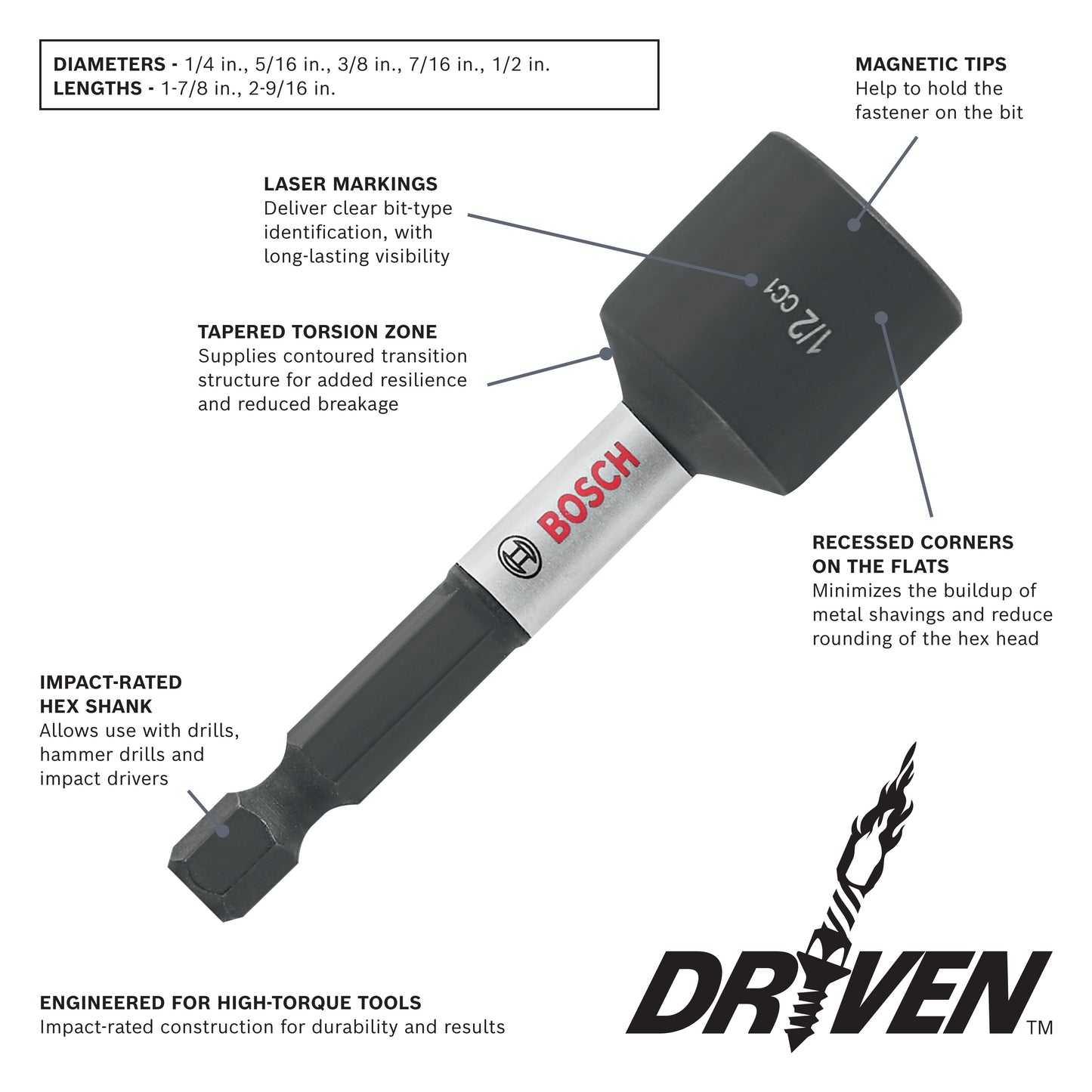 BOSCH ITDNS38 Driven 3/8 In. x 1-7/8 In. Impact Nutsetter
