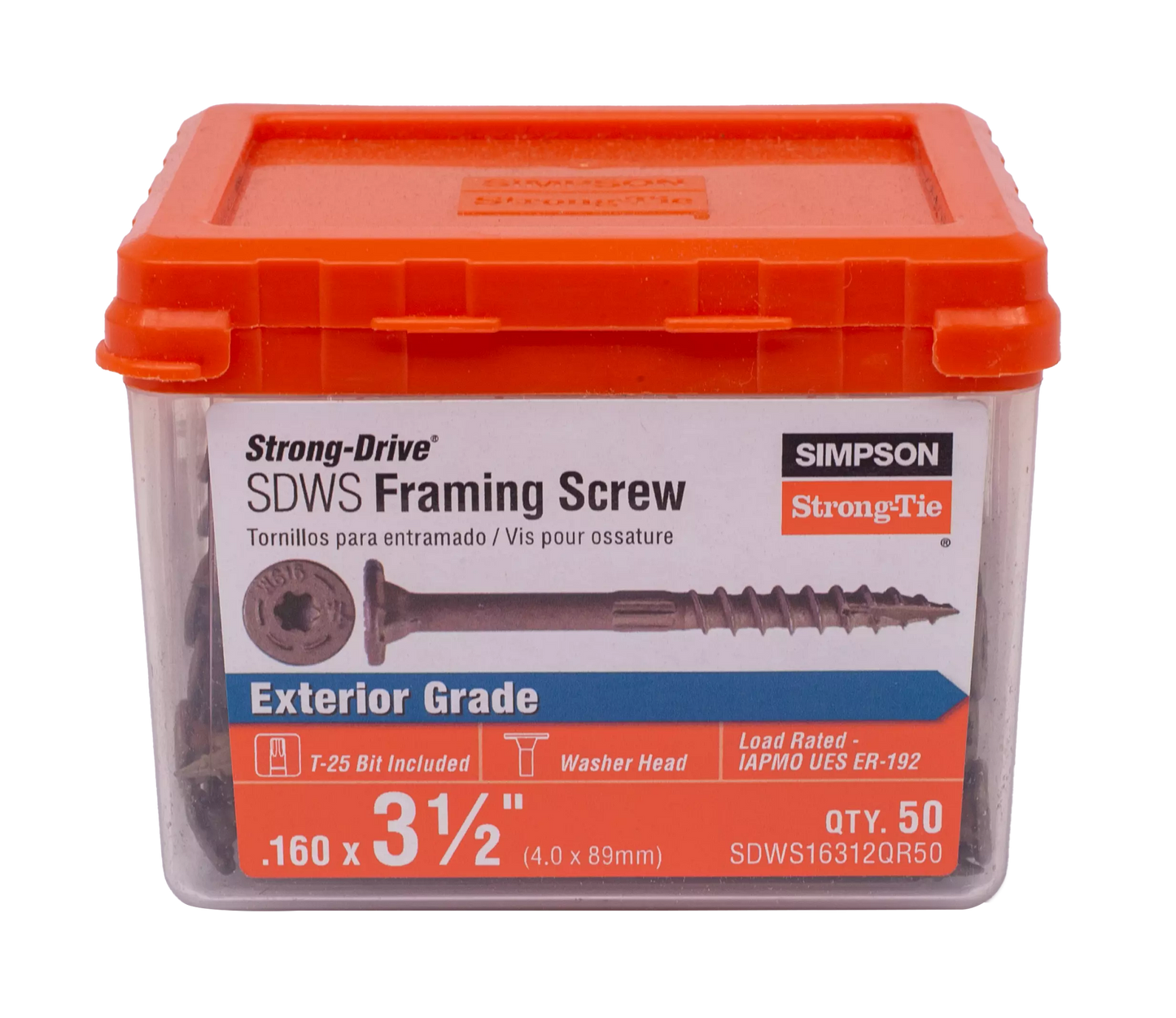 Simpson Strong-Tie SDWS16312QR50 Strong-Drive® SDWS™ FRAMING Screw — 0.160 in. x 3-1/2 in. T25, Quik Guard®, Tan (50-Qty)