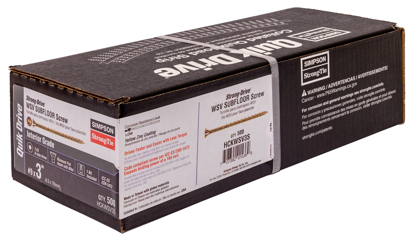 Simpson Strong-Tie HCKWSV3S Strong-Drive® WSV SUBFLOOR Screw (Collated) — #9 x 3 in. T25, Yellow Zinc (500-Qty)