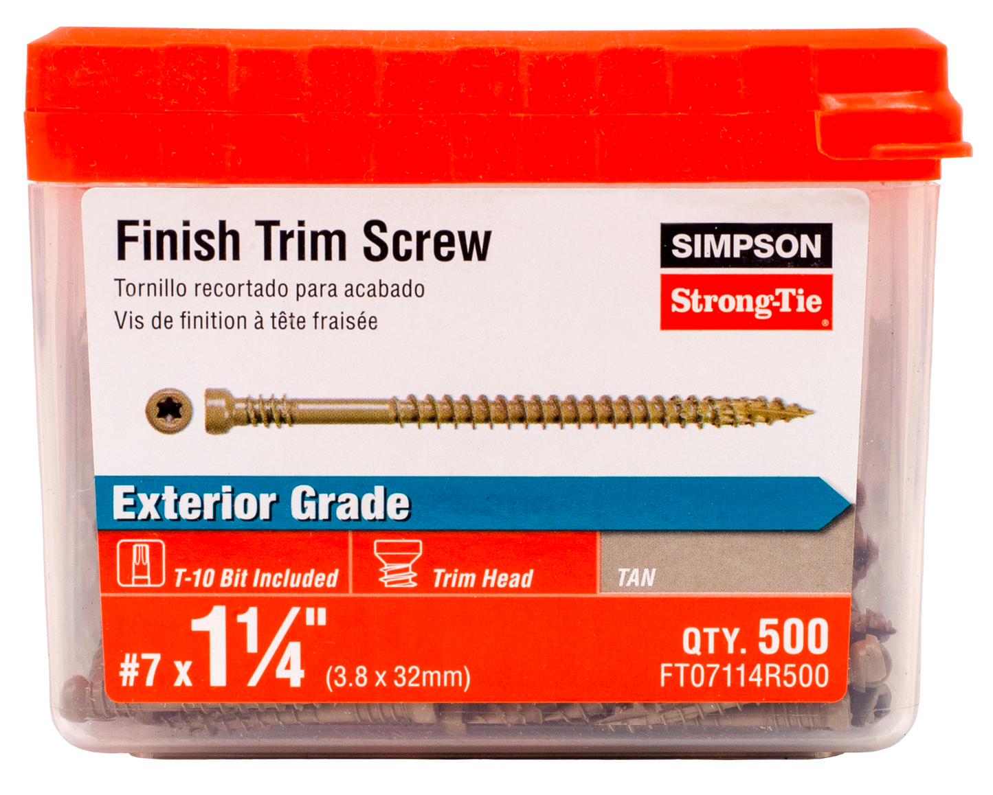 Simpson Strong-Tie FT07114R500 Finish Trim Screw — #7 x 1-1/4 in. T10, Trim-Head, Quik Guard®, Tan (500-Qty)
