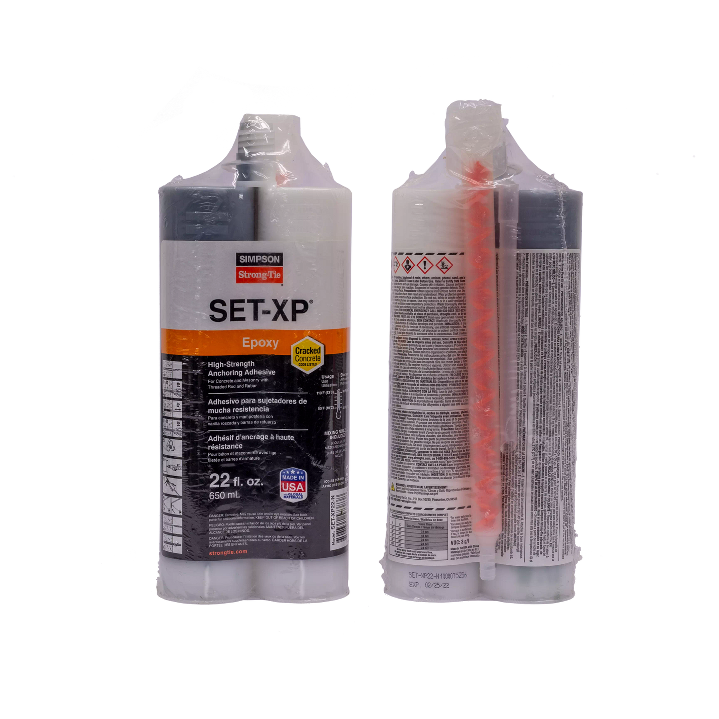 Simpson Strong-Tie SET-XP22-N SET-XP® 22-oz. High-Strength Epoxy Adhesive Cartridge w/ 1 Nozzle and Extension