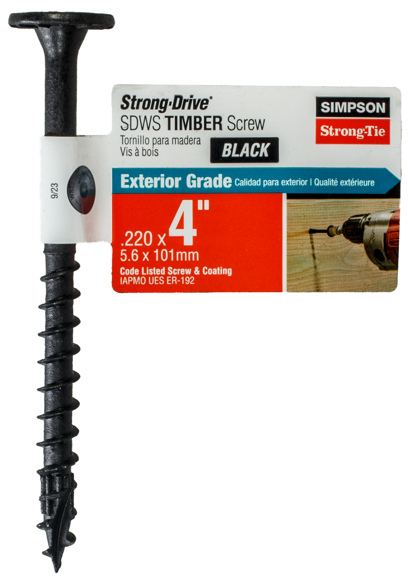 Simpson Strong-Tie SDWS22400DBB-RP1 Strong-Drive® SDWS™ TIMBER Screw (Exterior Grade) — 0.220 in. x 4 in. T40, Black