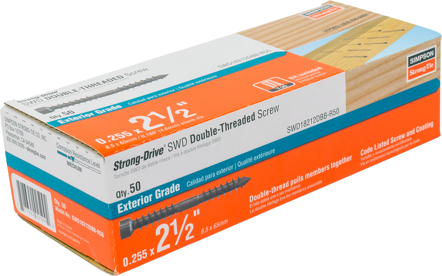 Simpson Strong-Tie SWD18212DBB-R50 Strong Drive® SWD Double-Threaded™ Screw — 0.180-in. x 2-1/2-in. T30, Black (50-Qty) (Pack of 6)
