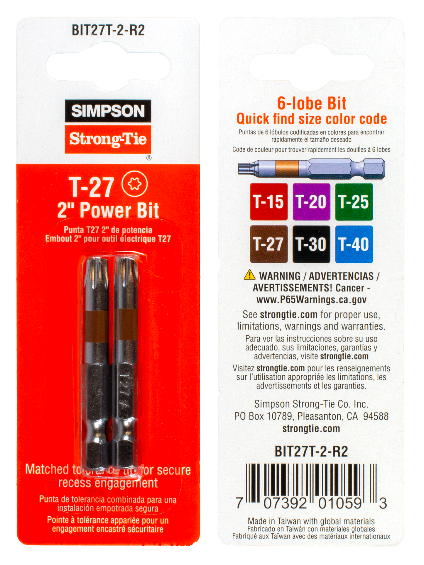 Simpson Strong-Tie BIT27T-2-R2 T27 6-Lobe-Drive 2-in. Power Bit (2-Qty) (Pack of 10)