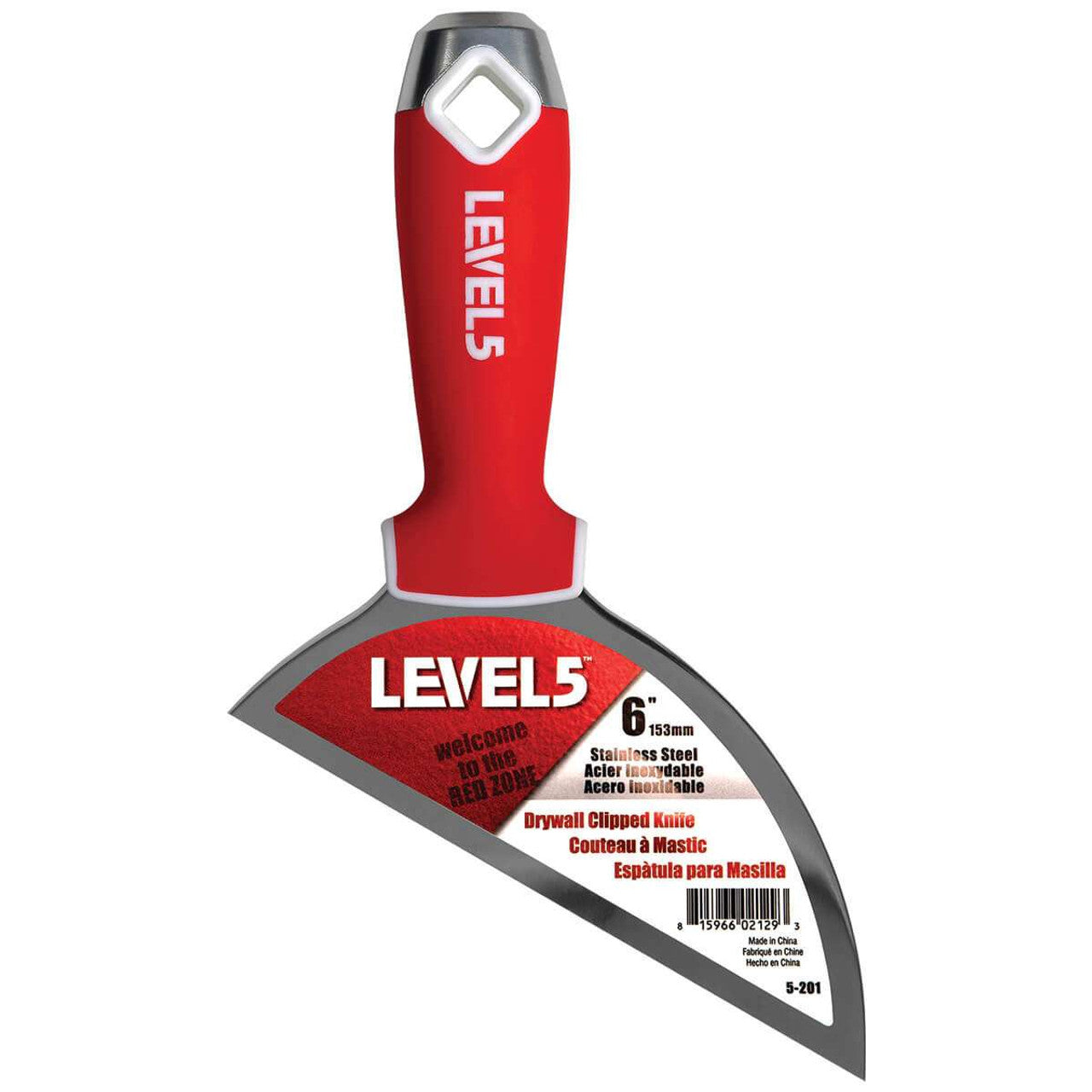 Level 5 Tools 5-201 6" Stainless Steel Clipped Knife w/ Soft Grip Handle