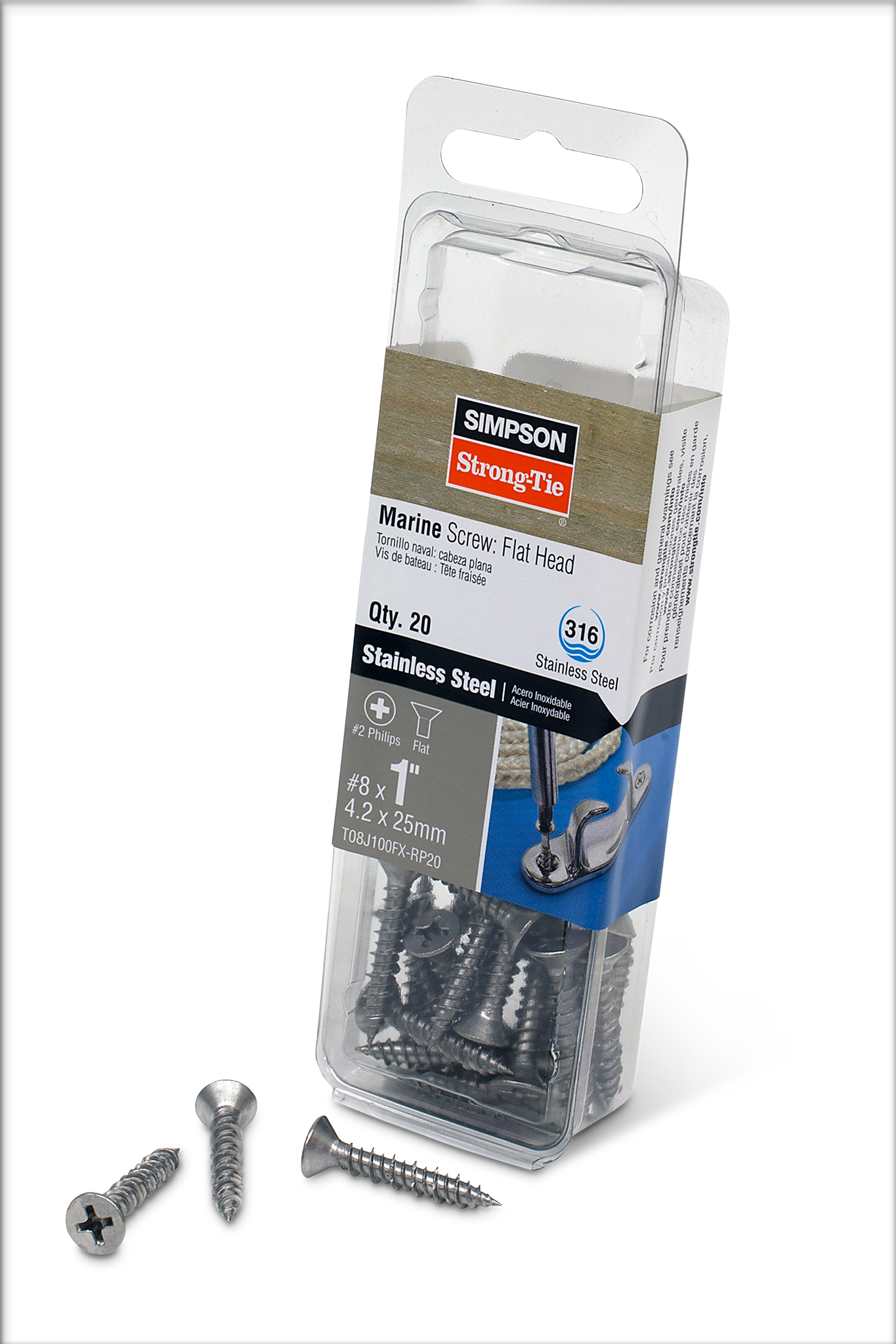 Simpson Strong-Tie T08J100FX-RP20 Marine Screw, Flat Head — #8 x 1 in. #2 Phillips Drive, Type 316 (20-Qty) (Pack of 5)