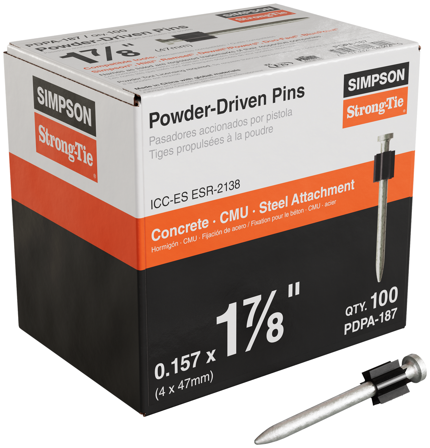 Simpson Strong-Tie PDPA-187 PDPA .157 in. x 1-7/8 in. Powder-Actuated Pin (100-Qty)