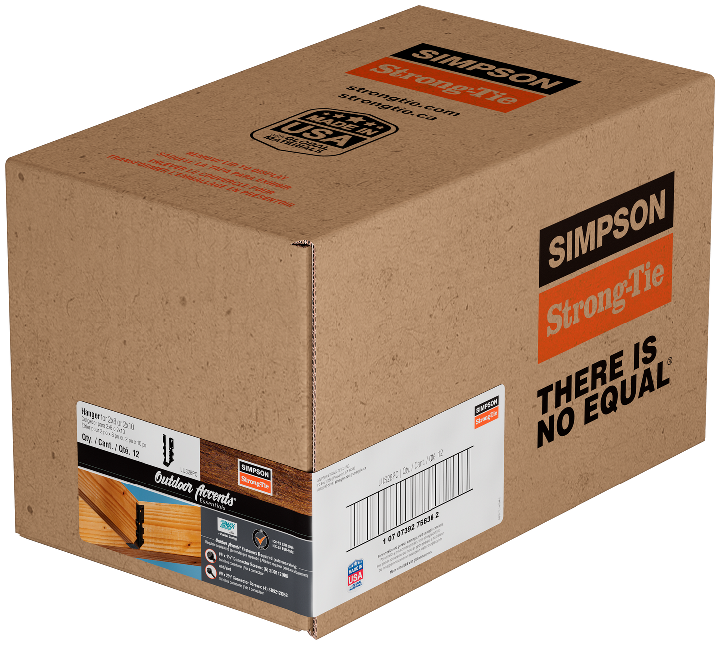 Simpson Strong-Tie LUS28PC Outdoor Accents® LUSPC ZMAX®, Black Powder-Coated Face-Mount Joist Hanger for 2x8 (Pack of 12)