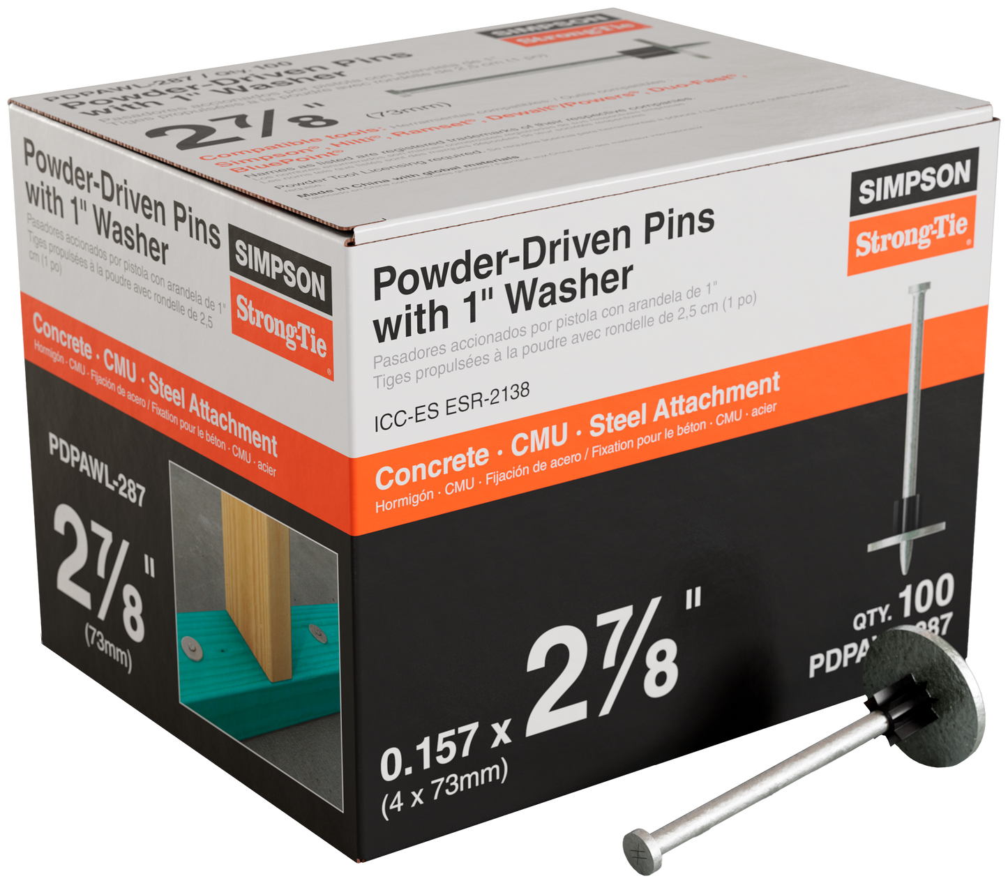 Simpson Strong-Tie PDPAWL-287 PDPAWL .157-in. x 2-7/8-in. Powder-Actuated Pin w/ 1-in. Washer (100-Qty)