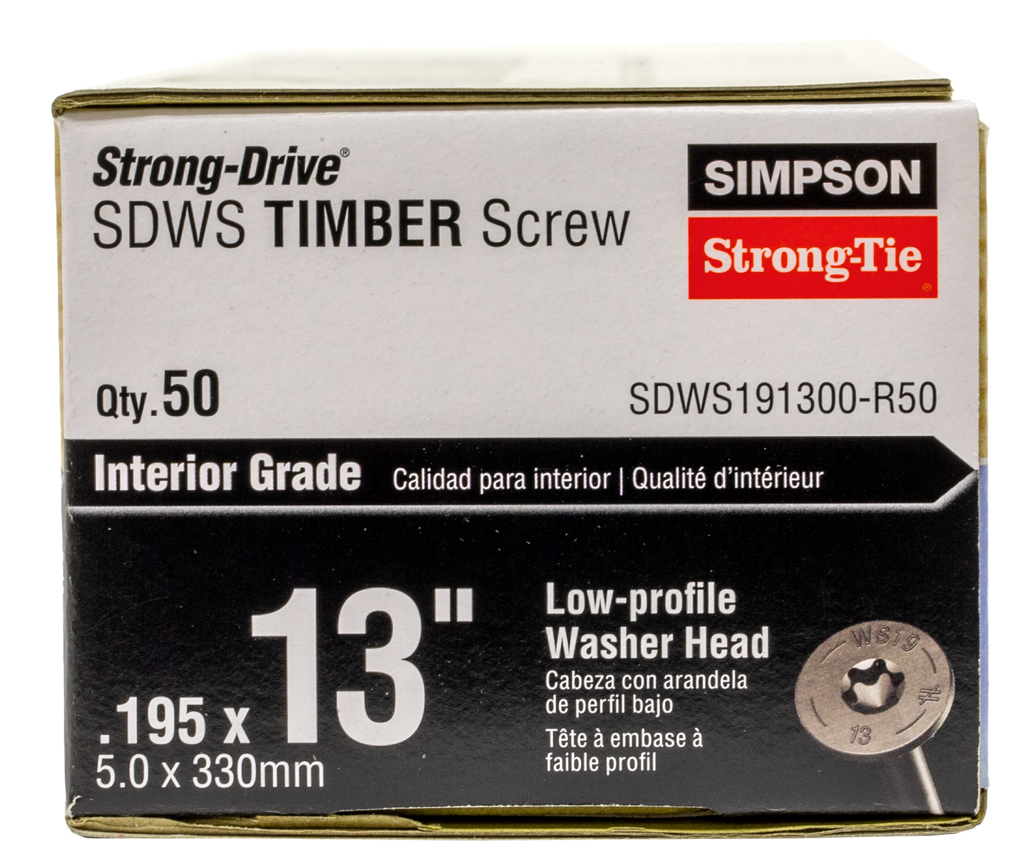 Simpson Strong-Tie SDWS191300-R50 Strong-Drive® SDWS™ TIMBER Screw (Interior) — 0.195 in. x 13 in. E-coat® (50-Qty) (Pack of 156)