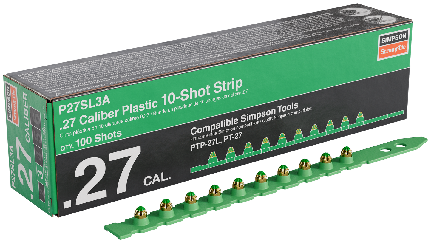 Simpson Strong-Tie P27SL3A P27SL 0.27-Caliber Plastic, 10-Shot Strip Loads, Green - Imported (100-Qty)