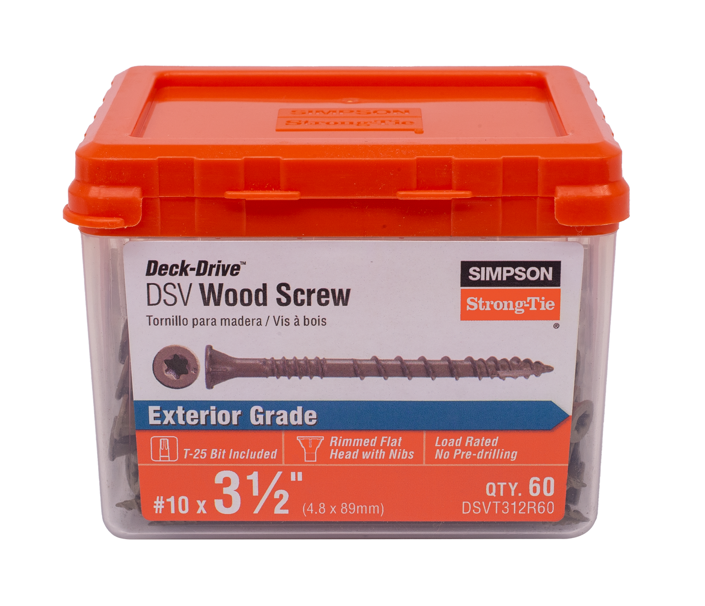 Simpson Strong-Tie DSVT312R60 Deck-Drive™ DSV WOOD Screw — #10 x 3-1/2 in. T25, Flat Head, Quik Guard®, Tan (60-Qty) (Pack of 1620)
