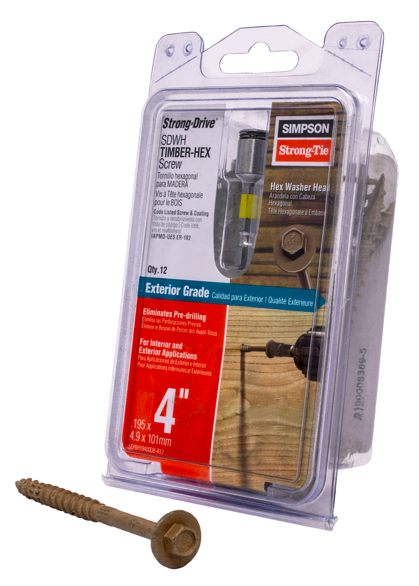 Simpson Strong-Tie SDWH19400DB-R12 Strong-Drive® SDWH™ TIMBER-HEX Screw — 0.195 in. x 4 in. 5/16 Hex, DB Coating, Tan (12-Qty)